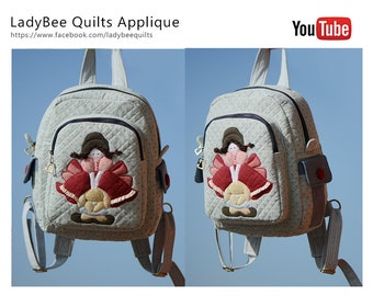 Backpack Sewing pattern - Cute Girl Quilts Applique, Pattern Only, PDF pattern INSTANT DOWNLOAD, See the video tutorial on YouTube!