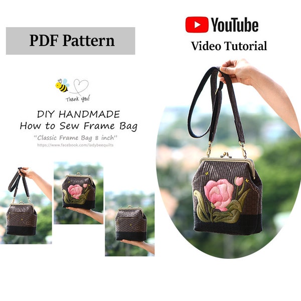 Metal Frame Bag 8 inch, Sewing Pattern Classic Frame (Pattern Only), PDF pattern INSTANT DOWNLOAD