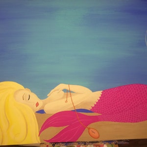 Mermaid - pocket watch - painting on canvas - time