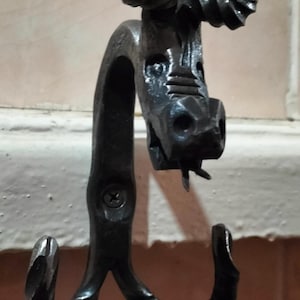 Forged Steel Dragon Hook: Handmade Metal Wall Decor