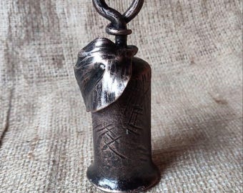Handmade Forged Iron Bell – Rustic Gothic Hanging Bell with Leaf Design