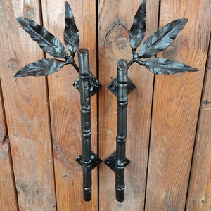 Wrought Iron Door Handles (Set of 2) | Bamboo Leaf, Rustic Matte Black