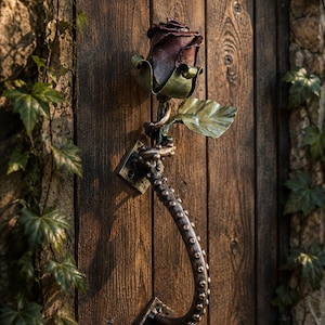 Hand Forged Octopus Tentacle Rose Door Handle, Gothic Nautical Steampunk Hardware