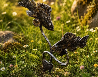 Handmade Forged Metal Fish Pond Garden Art