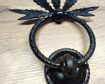 Hand Forged Door Knocker | Wrought Iron Leaf Design, Rustic Hardware