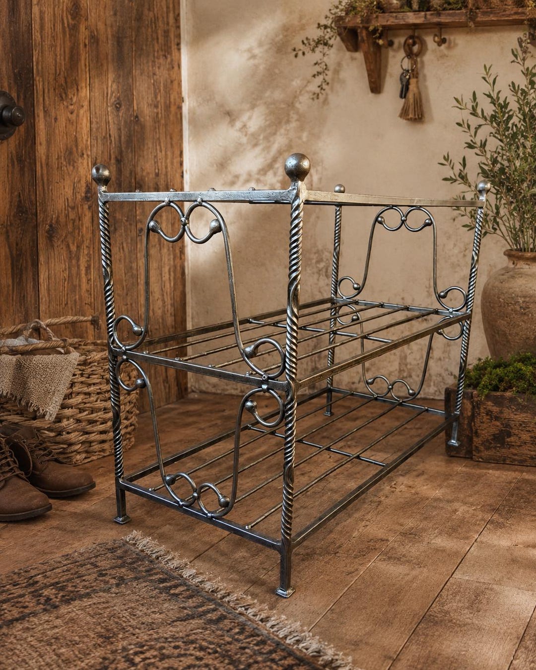 Forged Shoe Rack, Handmade Metal Shoe Stand, Wrought Iron Shoe