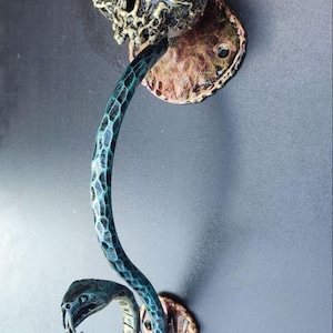 Skull and Snake Door Handle – Handmade Metal Art