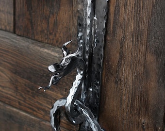 Hand-Forged Dragon Door Knocker – Wrought Iron Medieval Style