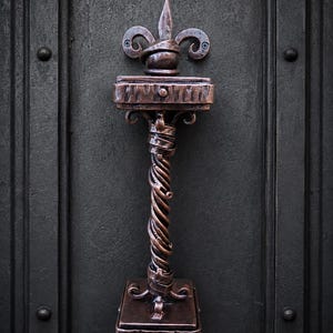 Hand Forged Copper Gothic Door Pull, Medieval Castle Hardware, Rustic Handle