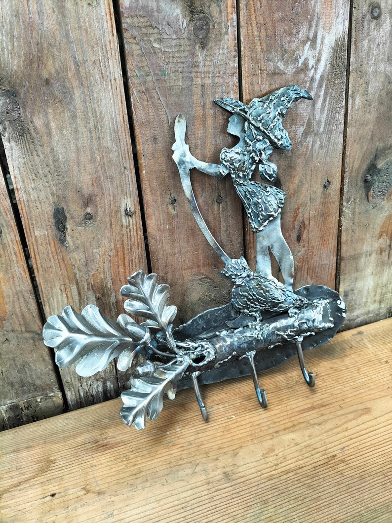 Steel Lady. Lady with a broom. Steel hanger. Decorative hook. Hallway decor. Housewarming gift. A gift for her. image 6