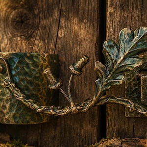 Pestillo de puerta de rama de roble forjado a mano con bellota, herrajes rústicos de hierro para jardín.