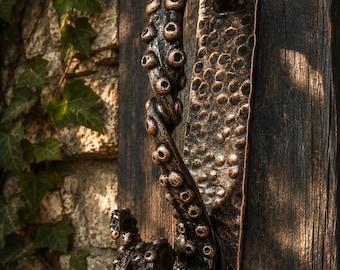 Hand Forged Octopus Tentacle Door Handle | Wrought Iron Sliding Door Pull | Nautical Gothic Decor