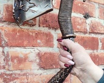 Hand Forged Viking Axe Door Handle – Rustic Medieval Iron Pull, Gothic Fantasy Door Hardware, Unique Blacksmith Handmade Handle