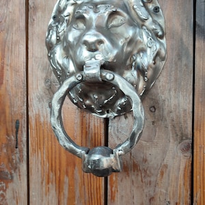 Wrought Iron Door Handle – Lion Head with Ring and Sphere | Exclusive Handmade Metal Handle