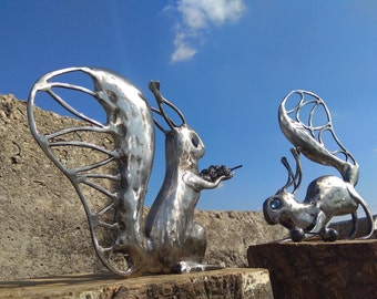 Hand-Forged Iron Squirrel Decor Set – Rustic Woodland Animal Garden Art