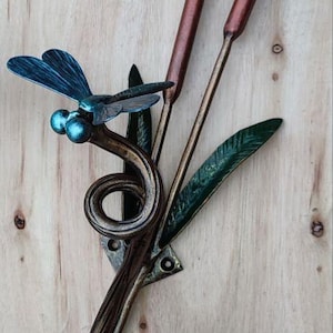 Hand Forged Dragonfly Door Handle | Wrought Iron Cattail Pull