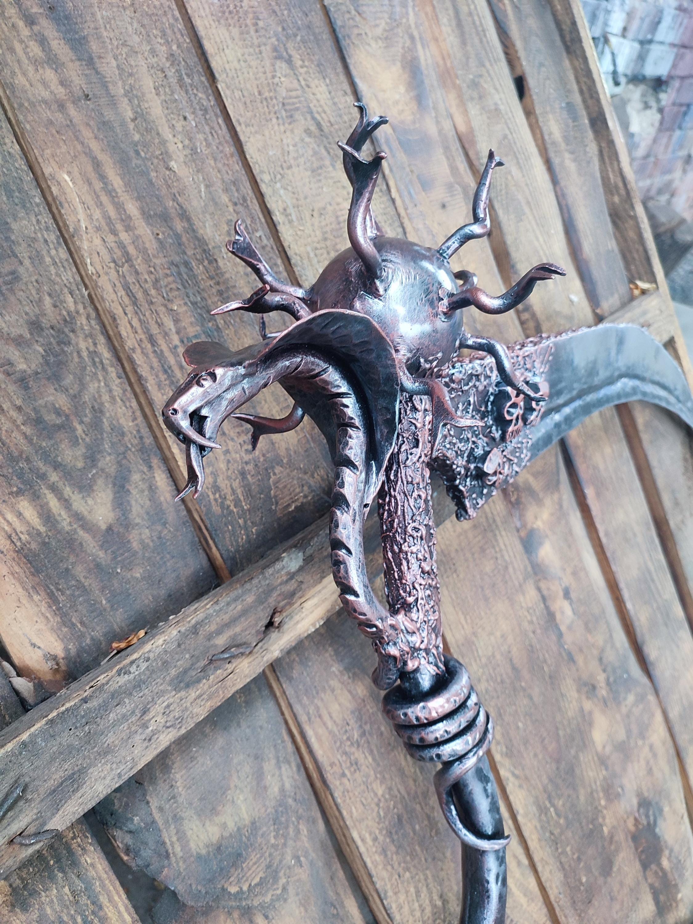 Hand Forged Scythe Axe Set – Gothic Grim Reaper, Fantasy Wall Art
