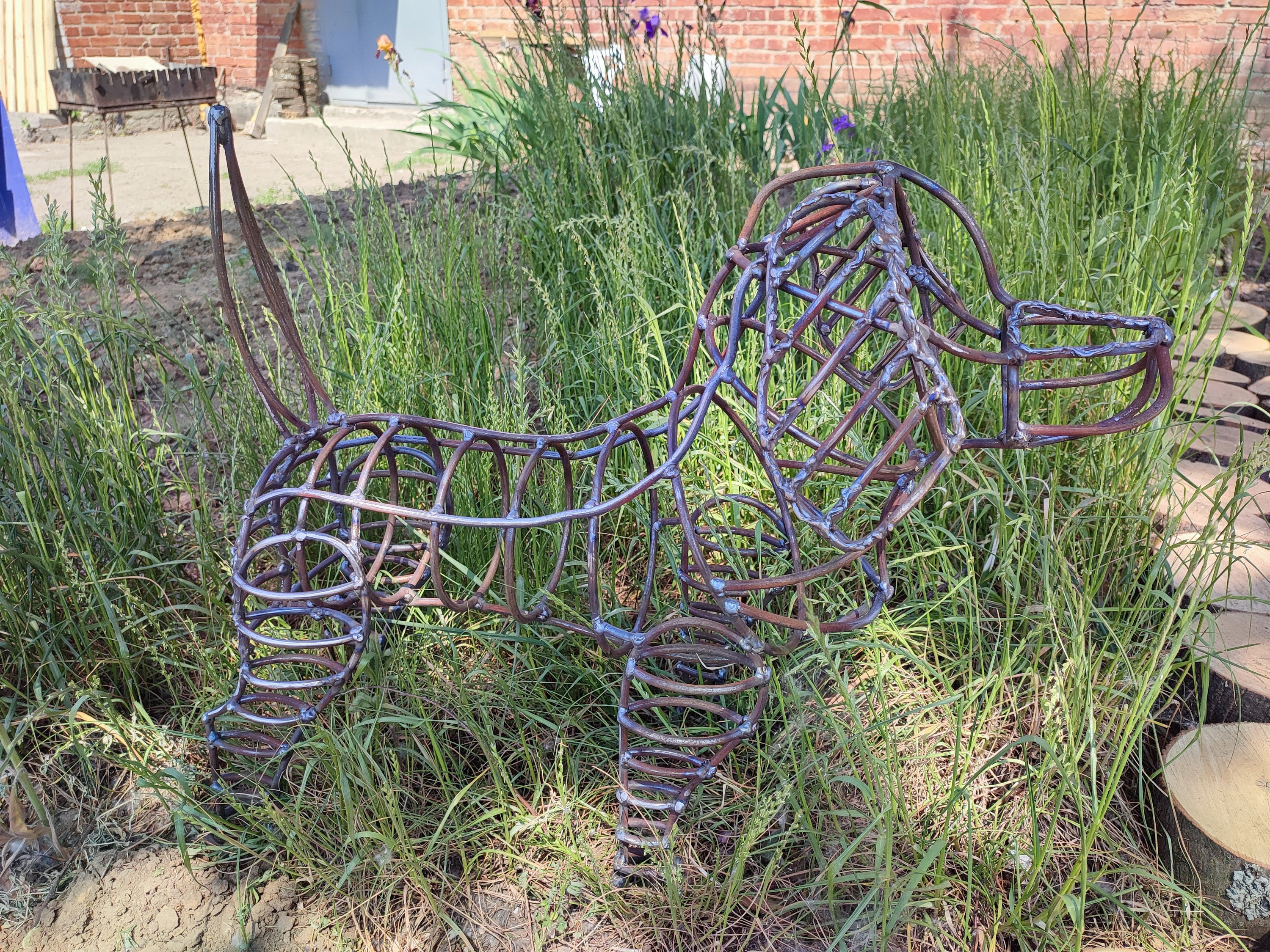 Dog Topiary Frame. Garden Art. Metal Construction. Interior