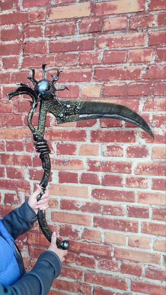 Hand Forged Grim Reaper Scythe – Gothic Metal Wall Hook, Dark