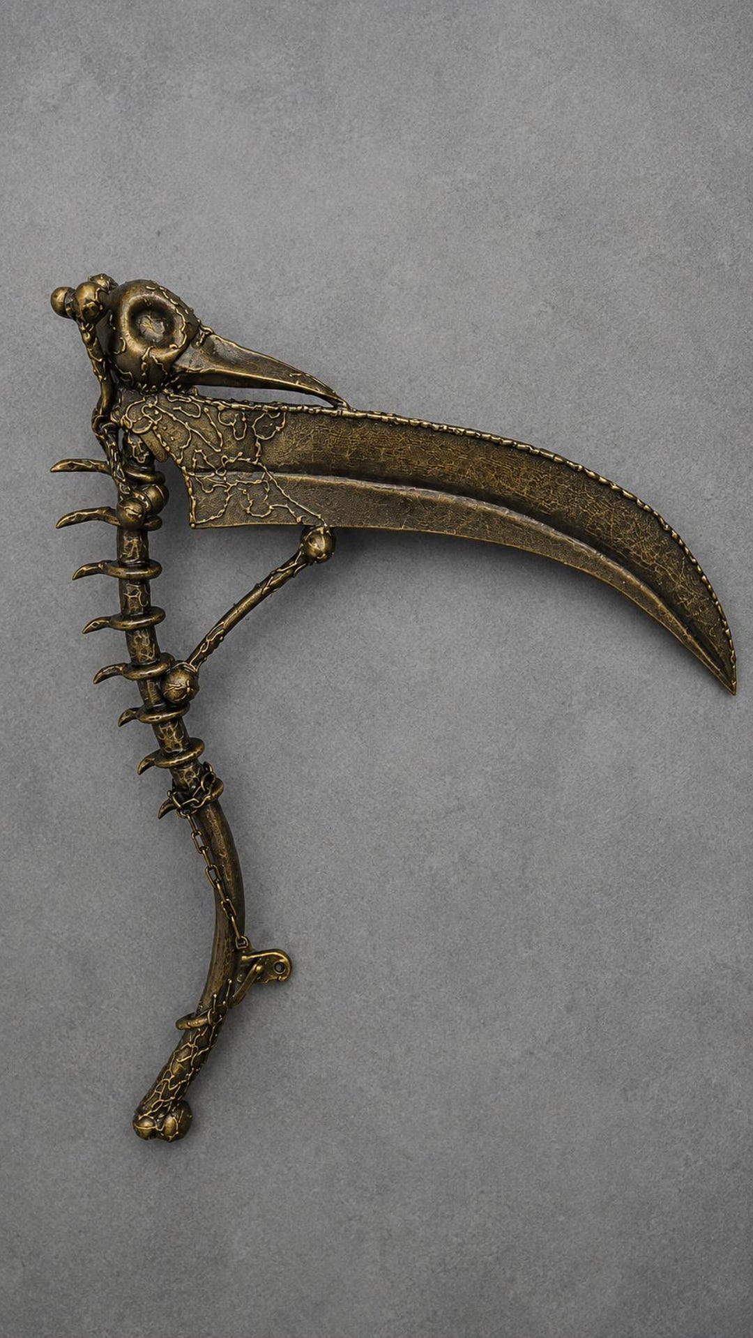 Hand-forged Raven Skull Scythe Wall Decor, Gothic Metal Art, Dark