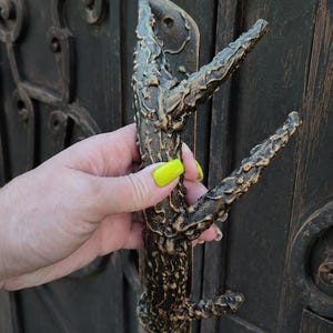 Handgeschmiedeter Horn-Türgriff, rustikaler Stahlgriff, Jagd-Kabinenbeschläge