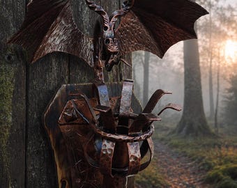 Hand Forged Iron Dragon Wall Sconce, Medieval Torch Lamp, Gothic Castle Decor