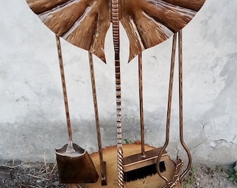 Forged fireplace set. Fire Poker. Fireplace accessories. Stand Dragon. Steel scoop.