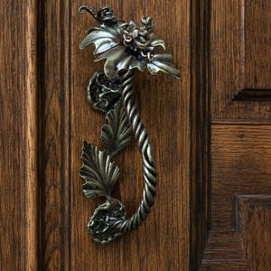 Hand Forged Wrought Iron Flower Snail Door Pull, Rustic Garden Hardware
