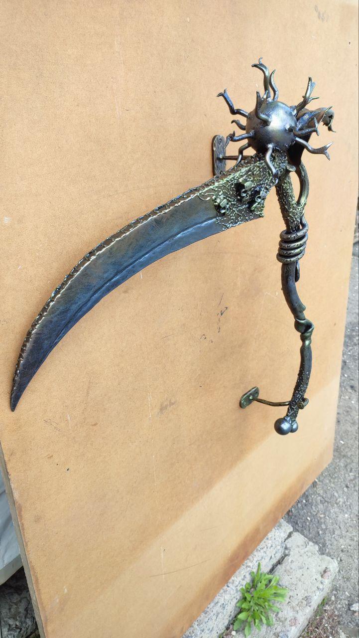 Hand Forged Grim Reaper Scythe – Gothic Metal Wall Hook, Dark