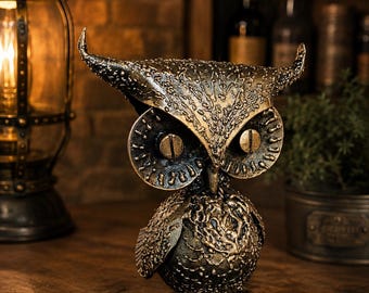 Hand Forged Steel Owl Sculpture, Blacksmith Art, Symbol of Wisdom, Rustic Home Decor