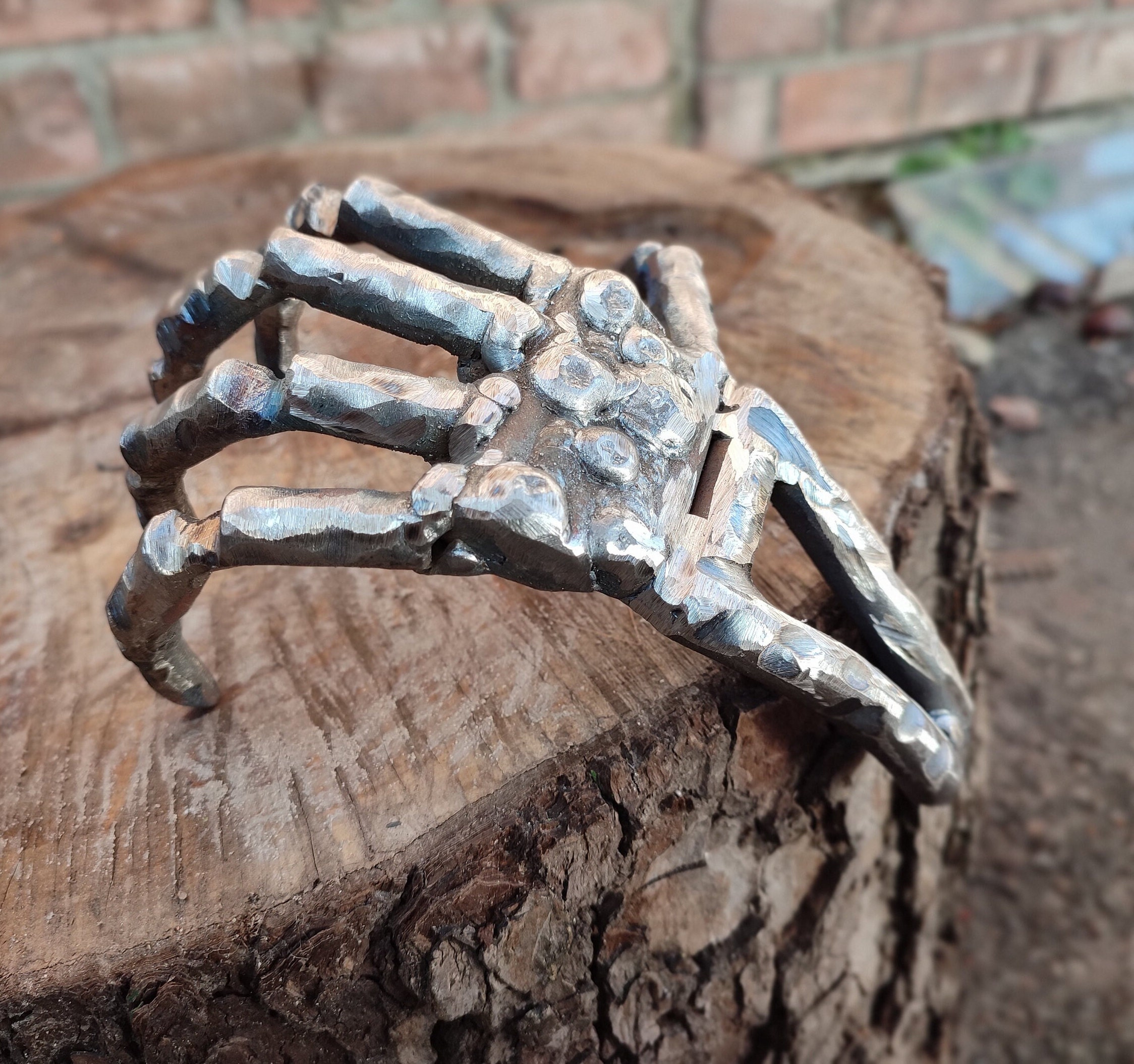 Gothic Skeleton Hand Holder | Metal Halloween Sculpture | Spooky