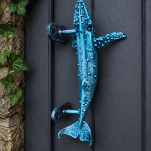 Hand-Forged Steel Whale Door Handle, Nautical Coastal Decor, Rustic Marine Hardware