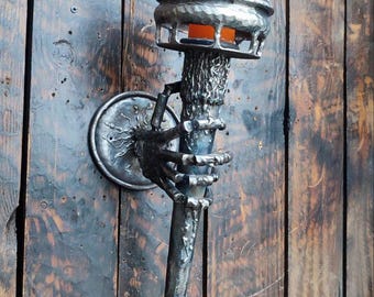 Forged Royal Torch Wall Sconce, Medieval Gothic Castle Style Candle Holder