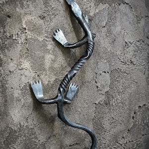 Forged Iron Lizard Door Handle, Unique Sculpture
