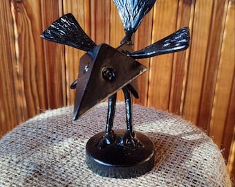 Forged Raven Sculpture, Wrought Iron Crow Decor, Gothic Metal Bird, Mystical Home Decor