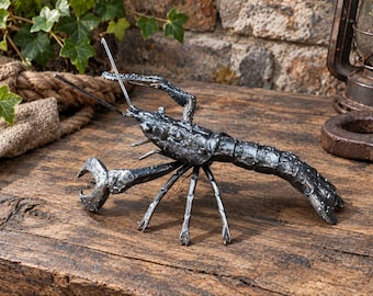 Lobster Sculpture, Hand Forged Metal Lobster, Coastal Decor, Nautical Home Decor, Metal Animal Art, Rustic Beach House Decor, Lobster Gift