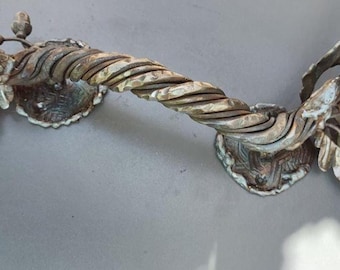 Hand-Forged Wrought Iron Door Handle - Oak Leaf and Acorn, Rustic Cottage Decor