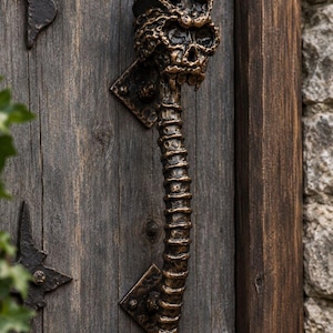 Hand-Forged Demon Skull Door Handle, Gothic Wrought Iron Pull, Medieval Fantasy Decor