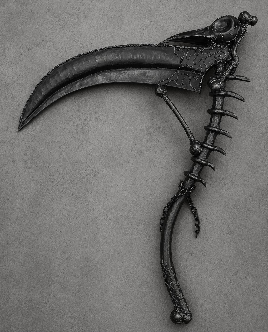 Hand-forged Raven Skull Scythe Wall Decor, Gothic Metal Art, Dark