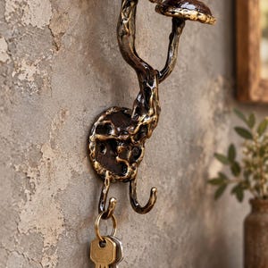 Hand-Forged Iron Mushroom Wall Hook, Cottagecore Key Holder, Rustic Entryway Organizer