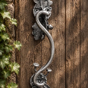 Hand Forged Wrought Iron Oak Leaf Door Handle, Woodland Cottage Pull