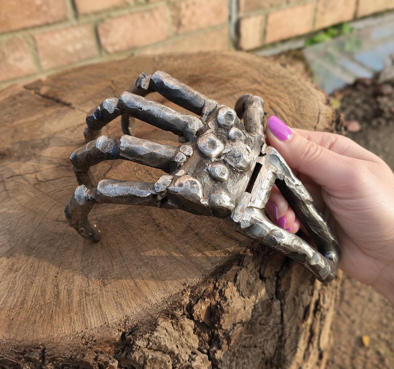 Gothic Skeleton Hand Holder | Metal Halloween Sculpture | Spooky