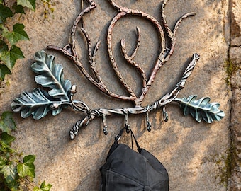 Hand Forged Steel Owl Wall Hook, Rustic Woodland Coat Rack (5 Hooks)