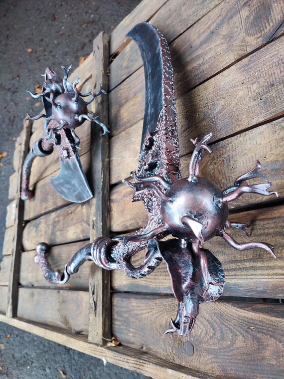 Hand Forged Scythe Axe Set – Gothic Grim Reaper, Fantasy Wall Art