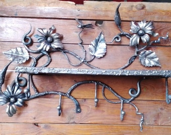 Wrought iron dish rack. Decorative shelf. Wall shelf with dragonfly..