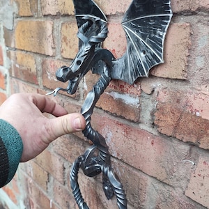Hand Forged Wrought Iron “Dragon” Door Handle | Gothic Rustic Style | Blacksmith Made Door Pull