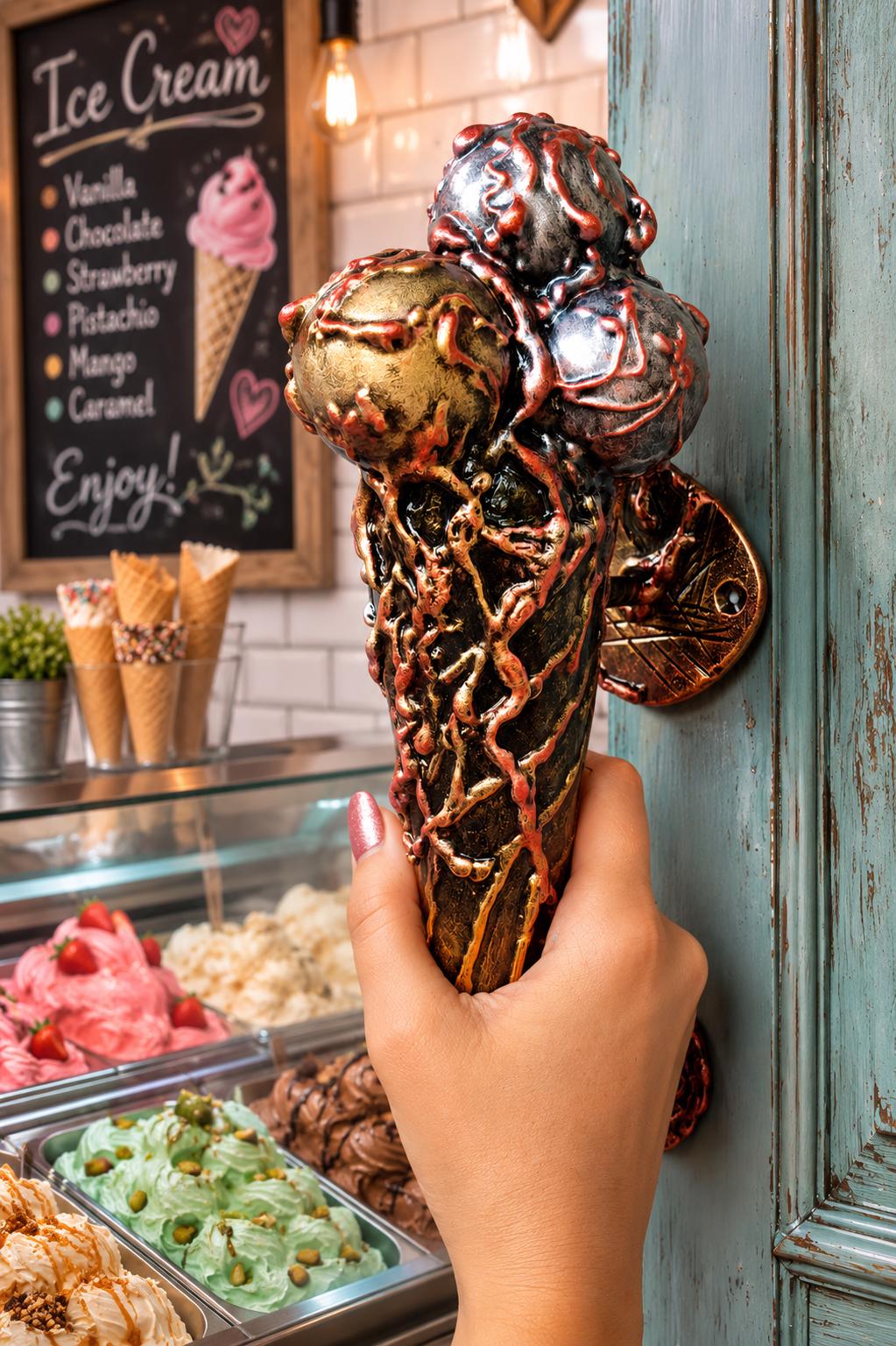 Hand-forged Ice Cream Cone Door Handle | Whimsical Iron Door Pull