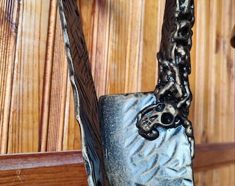 Forged Wrought Iron Kraken Tentacle Door Handle, Gothic Nautical Metal Pull, Skull Accent