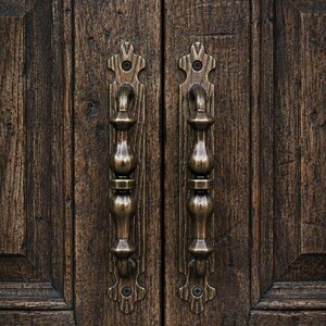 Hand Forged Rustic Door Handle Set, Medieval Wrought Iron Pull Handles, Farmhouse Barn Door Hardware, Gothic Entry Door Handle Pair