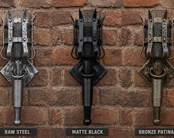 Hand Forged Steel Medieval Torch Wall Sconce, Gothic Castle Lantern, Rustic Lamp